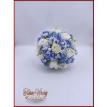 5 szál fehér rózsa - kék díszítéssel örök-csokor 