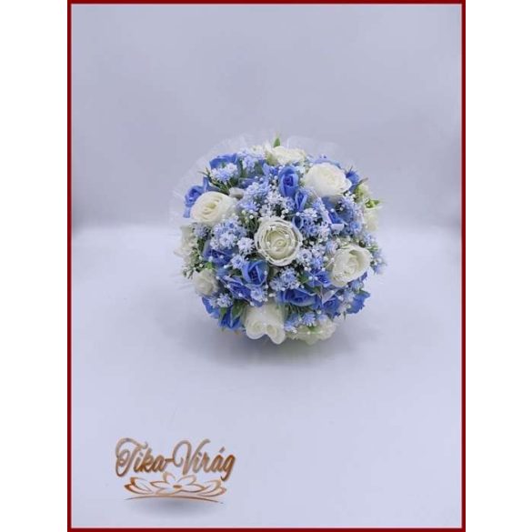5 szál fehér rózsa - kék díszítéssel örök-csokor 