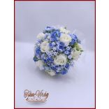 5 szál fehér rózsa - kék díszítéssel örök-csokor 