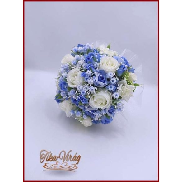 5 szál fehér rózsa - kék díszítéssel örök-csokor 