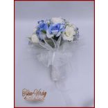 5 szál fehér rózsa - kék díszítéssel örök-csokor 