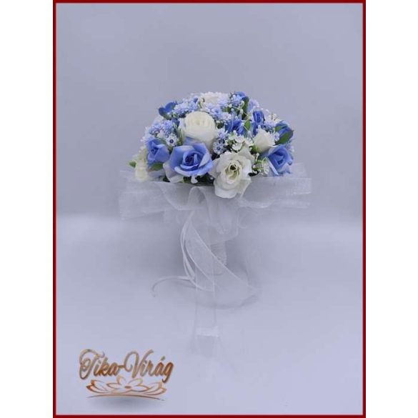 5 szál fehér rózsa - kék díszítéssel örök-csokor 