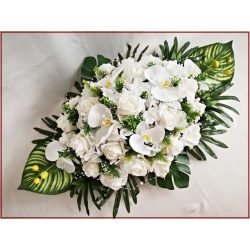 Fehér orchideás-rózsás asztaldísz 