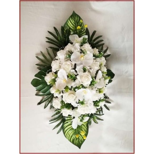 Fehér orchideás-rózsás asztaldísz 