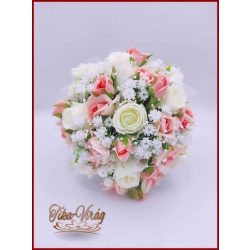   5 szálas fehér rózsa - barack rózsával díszített örök-csokor 