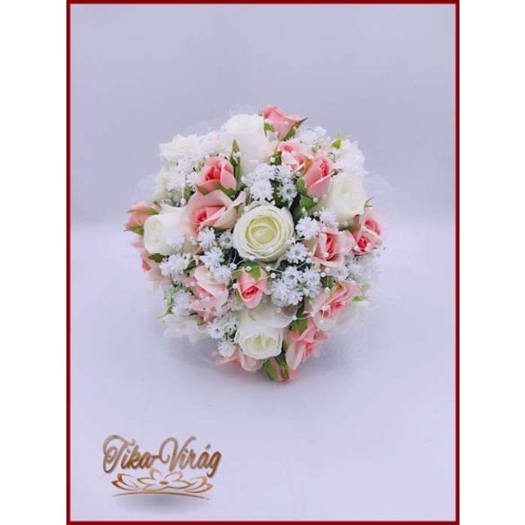 5 szálas fehér rózsa - barack rózsával díszített örök-csokor 