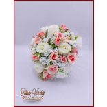 5 szálas fehér rózsa - barack rózsával díszített örök-csokor 