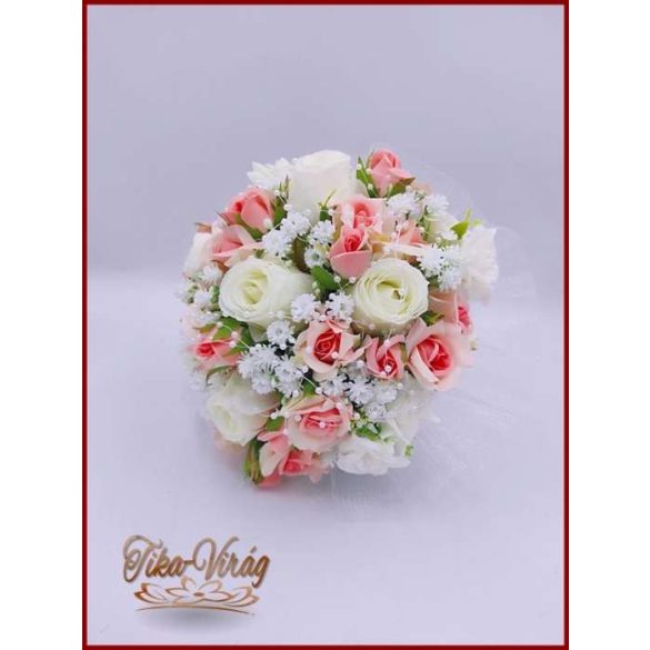 5 szálas fehér rózsa - barack rózsával díszített örök-csokor 