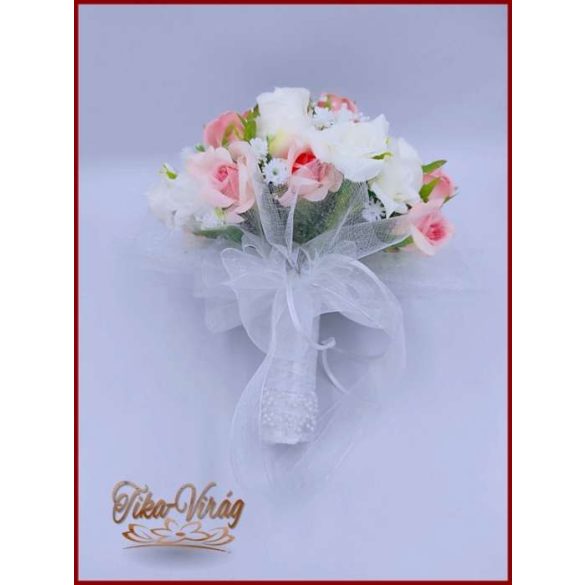 5 szálas fehér rózsa - barack rózsával díszített örök-csokor 