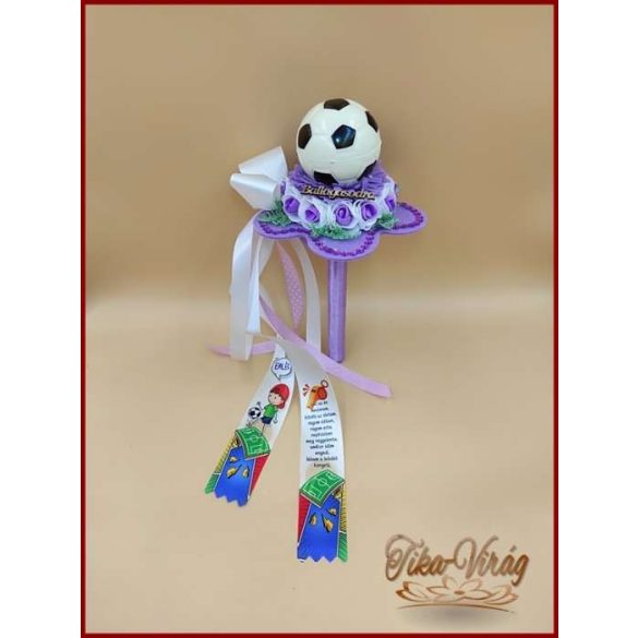 Ovis ballagási örök csokor fiúknak – lila focilabdás egyedi ajándék