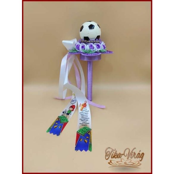 Ovis ballagási örök csokor fiúknak – lila focilabdás egyedi ajándék