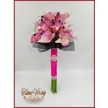 24 virágos Lila Kála örök-csokor fekete-pink díszítéssel 