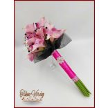 24 VIRÁGOS LILA KÁLA ÖRÖK-CSOKOR FEKETE-PINK DÍSZÍTÉSSEL + KITŰZŐVEL 