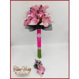 24 VIRÁGOS LILA KÁLA ÖRÖK-CSOKOR FEKETE-PINK DÍSZÍTÉSSEL + KITŰZŐVEL 