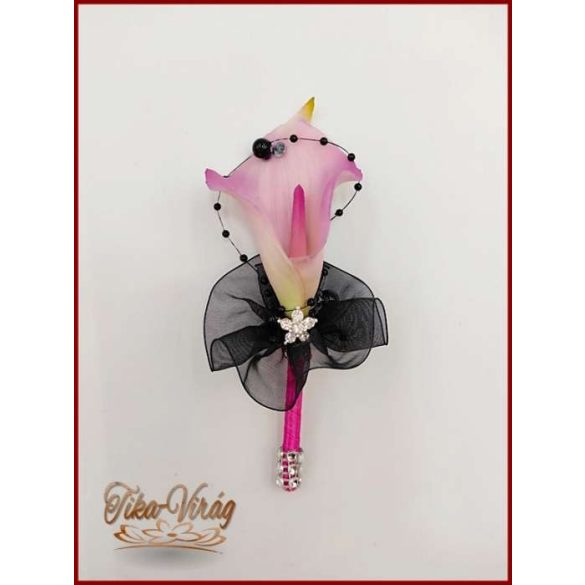 24 VIRÁGOS LILA KÁLA ÖRÖK-CSOKOR FEKETE-PINK DÍSZÍTÉSSEL + KITŰZŐVEL 