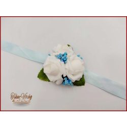   Fehér rózsás-türkiz-világoskék díszítésű csuklódísz 