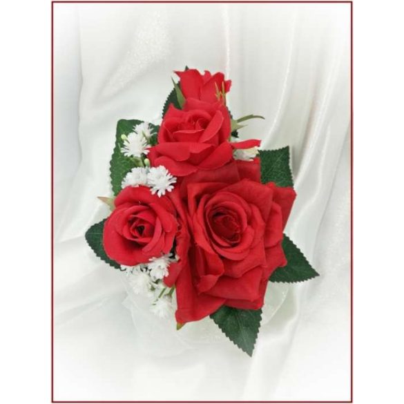 Piros rózsás kitűző, bokréta 