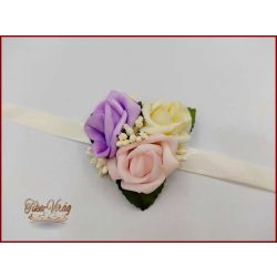 Lila-rózsaszín-ekrü rózsás csuklódísz 