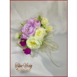 Lila-ekrü koszorú-, dobó-, örök-csokor 