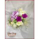 Lila-ekrü koszorú-, dobó-, örök-csokor 