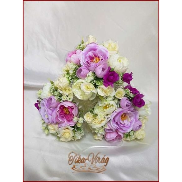 Lila-ekrü koszorú-, dobó-, örök-csokor 