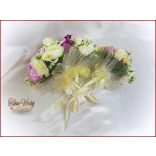 Lila-ekrü koszorú-, dobó-, örök-csokor 