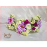 Lila-ekrü koszorú-, dobó-, örök-csokor 