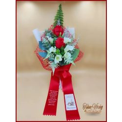 Piros rózsás-fehér kálás örök-csokor 