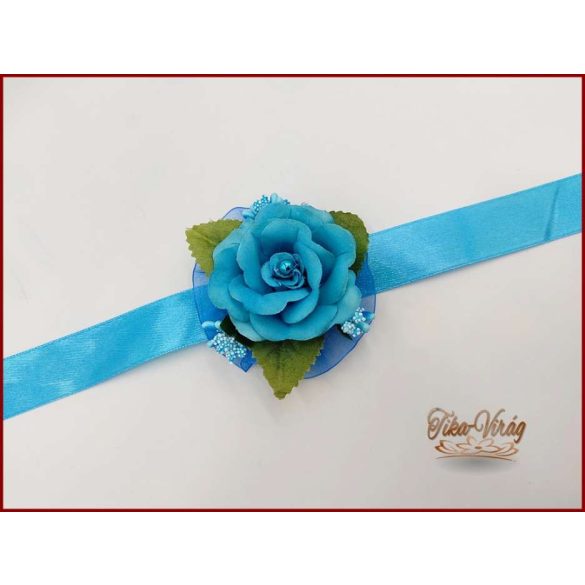 Türkizkék rózsás csuklódísz 
