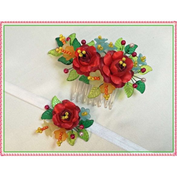 Kalocsai motívumos szett: fejdísz+nyakdísz 