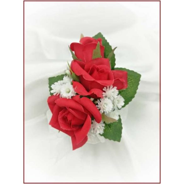 Piros rózsás kitűző, bokréta 