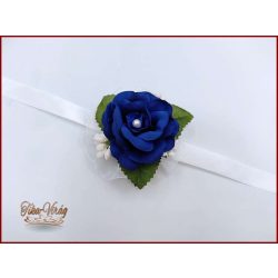 Király-kék rózsás-fehér díszítésű csuklódísz 