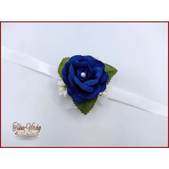 Király-kék rózsás-fehér díszítésű csuklódísz 