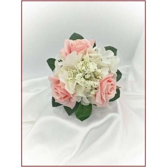 Rózsaszín rózsás-fehér díszítésű örök-csokor 