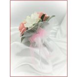 Rózsaszín rózsás-fehér díszítésű örök-csokor 