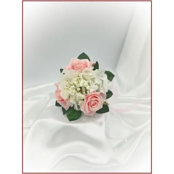 Rózsaszín rózsás-fehér díszítésű örök-csokor 