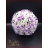 25 szálas fehér rózsás-lila rózsával díszített örök-csokor 