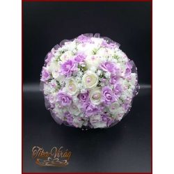   25 szálas fehér rózsás-lila rózsával díszített örök-csokor 