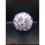 25 szálas fehér rózsás-lila rózsával díszített örök-csokor 