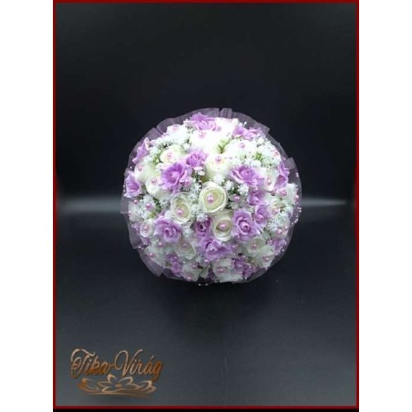 25 szálas fehér rózsás-lila rózsával díszített örök-csokor 