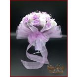 25 szálas fehér rózsás-lila rózsával díszített örök-csokor 