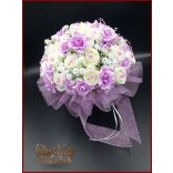 25 szálas fehér rózsás-lila rózsával díszített örök-csokor 