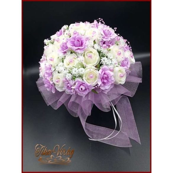 25 szálas fehér rózsás-lila rózsával díszített örök-csokor 