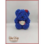 Királykék Rózsa-Maci köszöntő táblácskával 25cm 