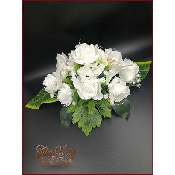 Fehér orchideás-rózsás asztaldísz 