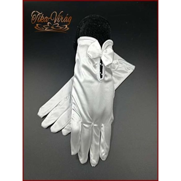 Menyasszonyi rövid kesztyű masnis díszítéssel 