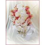 Korall-fehér orchideás örök-csokor 