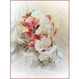 Korall-fehér orchideás örök-csokor 