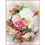 Korall-fehér orchideás örök-csokor 