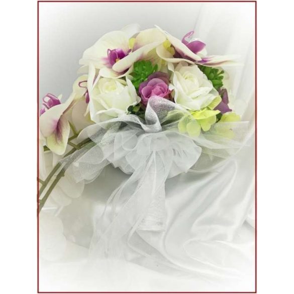 Lila-Fehér Orchideás-Rózsás, zöld Hortenziás Örök-cseppcsokor 